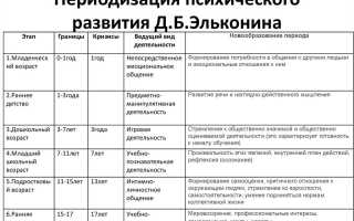 Возрастная периодизация по Эльконину психического развития. Таблица, этапы в схемах, характеристика, принципы